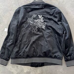 INC International Concepts Black Floral Embroidered Bomber Jacket